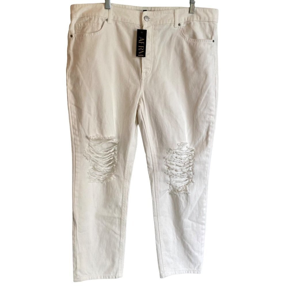 AFRM White Button Fly Distressed Jeans Size 32 NEW